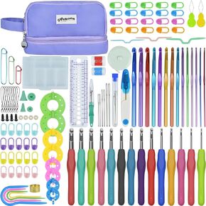 Artcome 124 pcs Crochet Kit for Adults and Kids, 14 Sizes Ergonomic Crochet Hooks with a Comfortable Grip for Beginners and Experienced Crocheters, Ideal for Creating Beautiful Projects