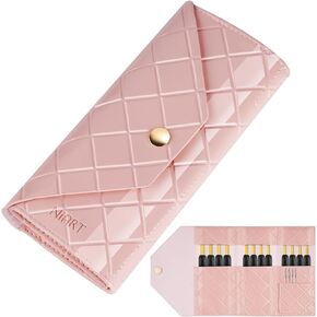 NiArt PU Leather Crochet Bag Organizer for On-the-Go Crafting, Portable Magnetic Crochet Hook Holder with 3 Compartments - Lightweight & Compact Storage Solution for Hooks, Pens & Craft Items (Pink)