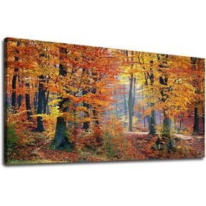 yearainn Large Canvas Wall Art Autumn Forest Red Trees Scenery Painting Long Canvas Artwork Contemporary Woods Nature Picture for Home Office Wall Decor 24" x 48"