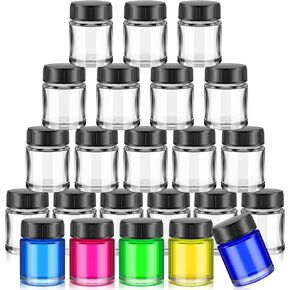 Teenyyou 24 Pack Airbrush Glass Jar Bottles 3/4 Ounce (22cc) Empty Replacement Jars with Plastic Lids Airbrush Bottles Paint Storage Bottles for Pigment Screw Into Siphon Feed Airbrush Lid Accessories