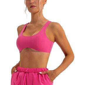 FEOYA Scoop Neck Sexy Sports Bra for Women Padded Low Cut Low Impact Workout Fitness Bra U Back Curved Sculpt Bra