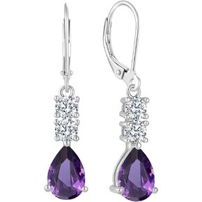 Women Earrings 925 Sterling Silver 3A Cubic Zirconia Birthstone Dangle Drop Leverback Earrings Birthday Mother's Day Jewelry Gift