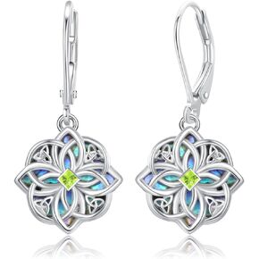 Celtic Witches Knot Earrings 925 Sterling Silver Witch Earrings Abalone Shell Birthstone Drop Dangle Leverback Celtic Earrings Witches Knot Jewelry Mother‘s Day Gifts for Women Girls