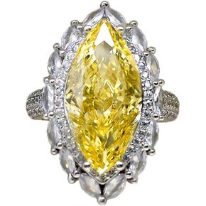 Exquisite Olive Shaped Marquise Luxury Crystal Yellow Zircon Ring，Citrine Gemstone & White Cubic Zirconia Simulated Diamond Wedding Engagement Promise Ring for Women