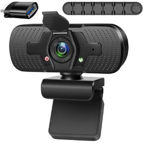 كاميرا ويب مع ميكروفون/محول USB C/غطاء للخصوصية/حامل كابل، التوصيل والتشغيل، زاوية واسعة 110 درجة 1080 بكسل HD لشاشة الكمبيوتر المحمول MacBook Pro PC in Kuwait