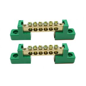 2pcs Terminal Bus Bar, Terminal Block Brass Wire Screw Terminal, Single Row 6 Positions Grounding Strip Bus Bar Block Green
