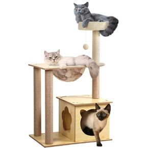 برج شجرة القطط مقاس 39 بوصة للقطط الداخلية، برج قطط مكون من 4 طبقات مع شقة للقطط وأرجوحة قطط شفافة، شجرة قطط حديثة مع أعمدة خدش وجثم علوي للقطط الصغيرة والكبيرة، بيج in Kuwait