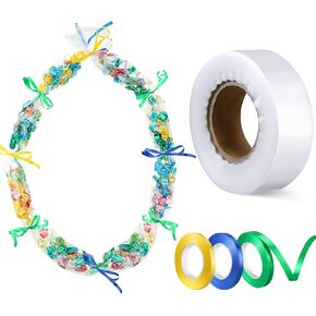 Glenmal Graduation Candy Lei Making Kit Plastic Lei Bags for Party Include 2 Inch x 110 yd Poly Tubing 3 Rolls Ribbon Graduation Bags Crafts for Party Supplies