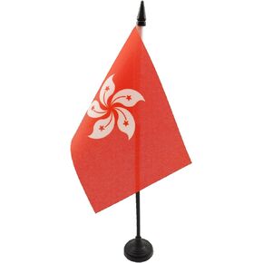 AZ FLAG Hong Kong Table Flag 4'' x 6'' - Hong Konger Desk Flag 15 x 10 cm - Black Plastic Stick and Base