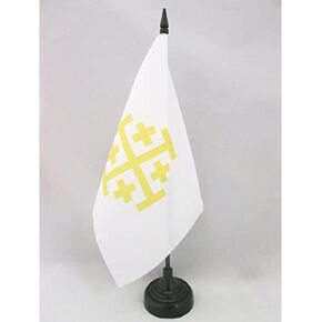 AZ FLAG Latin Kingdom of Jerusalem Table Flag 5'' x 8'' - Catholic Desk Flag 21 x 14 cm - Black Plastic Stick and Base