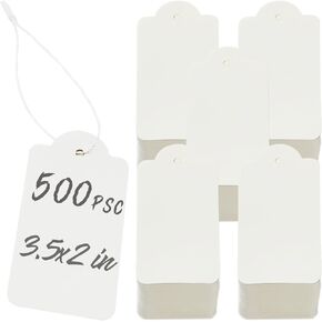 Price Tags with String Attached and Fasteners, 500pcs White Merchandise Tags Writable Label Hang Tags for Pricing Gift Jewelry Clothing Yard Sale Garage Supplies (Dome Tags+ Twine 500pcs)