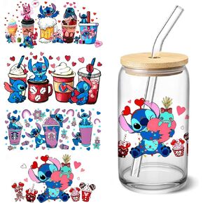 4 Sheets UV DTF Cup Wraps Transfer Stickers for Glass, Cartoon Cup Wraps Decal Stickers for Tumbler Cups (Anime)
