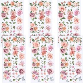 6 Sheets Rub on Transfer Floral Transfers for Furniture Vintage Flower Decal Stickers for Wood Furniture Summer Craft Wedding Decor, 6 x 12 Inches (Wild Flower)