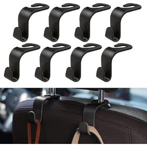 8 Pack Car Seat Headrest Hooks with 44 Pounds Load Capacity, Hangers Storage Organizer Universal Car Interior Accessories for Handbags Water Bottles Purse Coats Umbrellas, Black