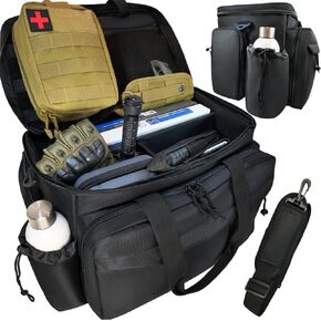 Patrol Bag for Law Enforcement | Police Gear Car Front Seat Organizer with 15.6" Laptop Sleeve, Cup Holder | Heavy Duty Bag with Multiple Compartments, Removable Straps | Fits Passenger Seat