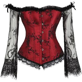 frawirshau Corset Top Long Sleeve Corsets For Women Lace Bustier Corset Renaissance Bodice
