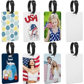 8 Pcs Sublimation Blank Luggage Tags White Blank Travel Tags with Strap Double Sided MDF Suitcase Label Tag Heat Transfer Name ID Card DIY for Women Men, 4 x 2.75 Inch