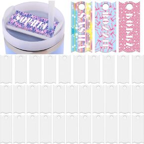 Duufin 32 Pieces Sublimation Name Plate Blanks Acrylic for 30 20 oz Cups Tumblers H2.0 Sublimation Topper Name Labels Personalized Name Tags for Customized Cup Accessories