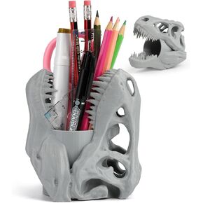 Dinosaur Skull Pen Holder, Pencil Organizer, Office Desk Decor - Unique Dinosaur Skull Gifts for Men and Boys, Gothic Home Decor Black, Father's Day Gifts for Dad