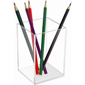 Acrylic Pen Holder for Desk, Black Pencil Organizer, Makeup Brush Holder Cup Storage Office Desktop Stationery Organizer