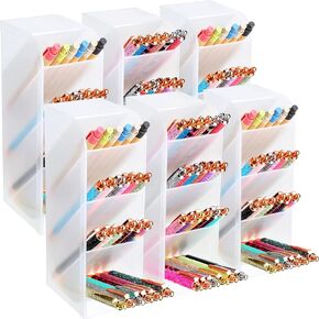 6 Pcs Pen Pencil Organizer for Desk Pen Holder Marker Organizer for Desk Pen Organizer Storage Plastic Capacity Pencil Organizer for Office School Home Supplies, 24 Compartments, Translucent White