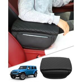 for 2024 Jeep Wrangler JL 2018-2023 Center Console Cover for Jeep Gladiator JT 2020-2023 Armrest Cover Jeep Accessories Black with Pockets PU Leather Upgrade