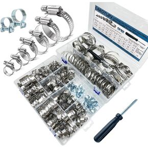 221PCS Hose Clamp Assortment Kit, 304 Stainless Steel Hose Clamps Adjustable 1/4"-2-3/4"(6-70mm), with Fuel Line Clamps and Screwdriver for Automotive, Plumbing and Mechanical Application