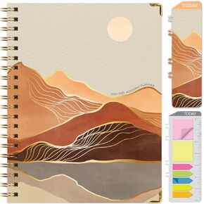 HARDCOVER Academic Year 2024-2025 Planner: (June 2024 Through July 2025) 5.5"x8" Daily Weekly Monthly Planner Yearly Agenda. Bookmark, Pocket Folder and Sticky Note Set (Golden Desert)