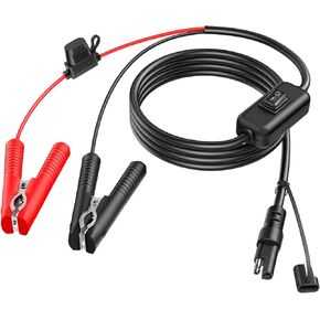 EXTRACTME 16AWG Battery Alligator Clip to SAE Connector, 10FT SAE to Alligator Clips with Waterproof Switch, 12V Wire Harness with Clamps, 2 Pin Quick Disconnect Battery Clamp Cable with 10A Fuse