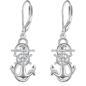 Anchor Earrings Sterling Silver Nautical Drop Earrings Steering Wheel Thread Ocean Sea Nautical Theme Jewelry Gifts for Women Girls in Kuwait