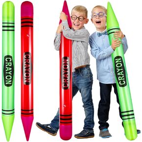 2 Pieces 43.31 Inch Jumbo Inflatable Crayons Neon Large Blow up Crayons Set Giant Crayon Prop Decorations for Little Ones Birthday Classroom Supplies Decor Party Favor(Blue, Rose Red)