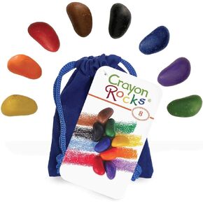 Crayon Rocks, Crayons in a Rock Shape, 8 Colors, Tripod Grip Made For Handwriting Development in Kids and Toddlers, Fun & Educational, Creative Activity, Comes in a Blue Velvet Bag