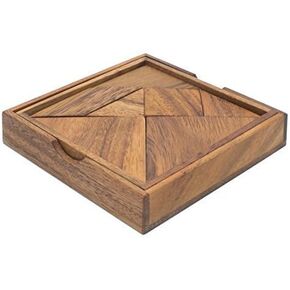 Wood Tangram: Deluxe Wooden Handmade 3D Brain Teaser Wooden Puzzle for Adults from SiamMandalay with SM Gift Box(Pictured) 7 Piece STEM Game