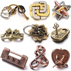 9 Pcs Metal Puzzles for Adults Teaser 3D Steel Puzzle for Adults Unlock Interlocking Puzzle Adult IQ Education Smart Puzzle Toys(Fun Style)