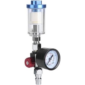 Pressure Regulator Pneumatic Spray Gun Kit 1/4" Air Compressor Filter with Gauge, Air Water Pressure Gauge, Air Filter Pressure Regulator Gauge + in-line Oil Water Trap Filter Separator