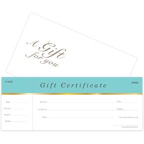Blank Gift Certificates 25 set- Aqua Blue - Comes with Free matching Envelopes - Gift Coupons,Vouchers fot Small Business