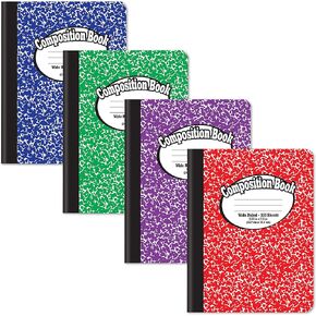 Better Office Products Composition Book Notebook - Hardcover, Wide Ruled (11/32-inch), 100 Sheet, One Subject, 9.75" x 7.5", Assorted Covers: Red, Blue, Green, Purple-4 Pack