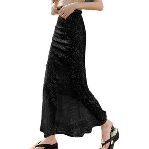 Women's Sequin Fishtail Skirt - Glitter Bodycon Mermaid Maxi Skirt