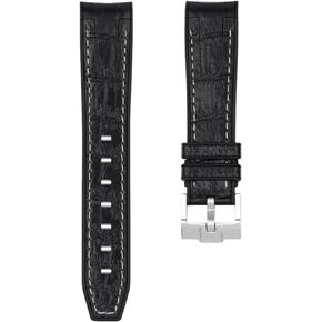Alligator-Embossed Curved End Premium Silicone Rubber Watch Bands- Compatible with Omega Swatch Moonwatch, Tudor Black Bay, Rolex- 20mm, 22mm - Crocodile Embossed Waterproof Rubber Watch Straps