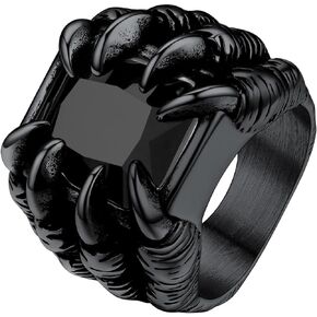 PROSTEEL Mens Dragon Claw Gothic Biker Ring, 316L Stainless Steel Punk Rock Ring, Black/Blue/Red/Green Stone, Size #7-#14, Come Gift Box