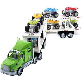 Mozlly Friction Powered ATV or Monster Truck Hauler Playset for Boys and Girls - Toy Car Carrier Truck Toy, Perfect ATV or Monster Truck Trailer Set for Pretend Play or Birthday Gift - Styles May Vary