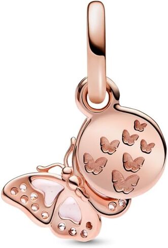 Pandora Pink Butterfly & Quote Double Dangle Charm سوار Charm Moments الأساور - مجوهرات نسائية مذهلة - هدية للنساء - مصنوعة من الورد والمينا والزركونيا المكعبة، بدون صندوق هدايا in Saudi Arabia