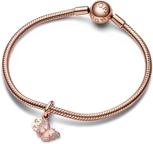 Pandora Pink Butterfly & Quote Double Dangle Charm سوار Charm Moments الأساور - مجوهرات نسائية مذهلة - هدية للنساء - مصنوعة من الورد والمينا والزركونيا المكعبة، بدون صندوق هدايا in Saudi Arabia