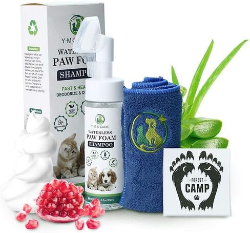 Dog Paw Cleaner | Natural Pet Paw Cleaner for Dogs and Cats | No-Rinse Waterless Shampoo Foam Paw Cleanser with Silicone Scrubber and Microfiber Towel | S, M, L, XL Size| 6.8oz. in Saudi Arabia