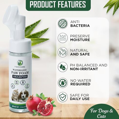Dog Paw Cleaner | Natural Pet Paw Cleaner for Dogs and Cats | No-Rinse Waterless Shampoo Foam Paw Cleanser with Silicone Scrubber and Microfiber Towel | S, M, L, XL Size| 6.8oz. in Saudi Arabia