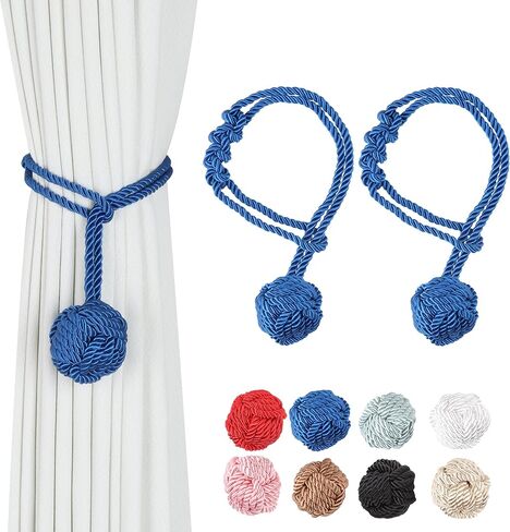 OCIOLI 2 Pieces Curtain Tiebacks Curtain Holdbacks Curtain Pull Backs with Big Woven Ball Hand Woven Tie Back Curtain Tie Backs for Curtains (Blue, 2) in Saudi Arabia
