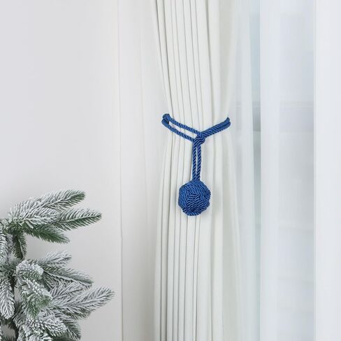 OCIOLI 2 Pieces Curtain Tiebacks Curtain Holdbacks Curtain Pull Backs with Big Woven Ball Hand Woven Tie Back Curtain Tie Backs for Curtains (Blue, 2) in Saudi Arabia