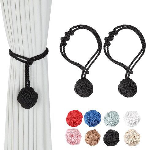 OCIOLI 2 Pieces Curtain Tiebacks Curtain Holdbacks Curtain Pull Backs with Big Woven Ball Hand Woven Tie Back Curtain Tie Backs for Curtains (Blue, 2) in Saudi Arabia