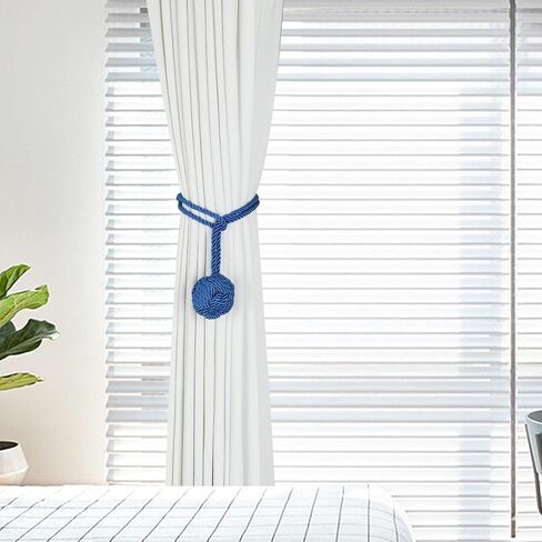 OCIOLI 2 Pieces Curtain Tiebacks Curtain Holdbacks Curtain Pull Backs with Big Woven Ball Hand Woven Tie Back Curtain Tie Backs for Curtains (Blue, 2) in Saudi Arabia