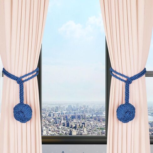OCIOLI 2 Pieces Curtain Tiebacks Curtain Holdbacks Curtain Pull Backs with Big Woven Ball Hand Woven Tie Back Curtain Tie Backs for Curtains (Blue, 2) in Saudi Arabia